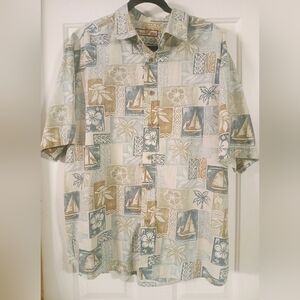 Vntg Paradise Blue Shirt Sleeve Button-down Men's Hawaiian Shirt Size XL